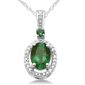 Buy 10k White Gold Oval and Round Created Emerald Diamond Pendant (1 14 cttw, J-K Color, I2-I3...