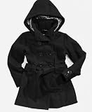 Dollhouse Toddler Girls Double Breasted Wool Blend Hooded Black Jacket with Belt - Sizes 2T-16