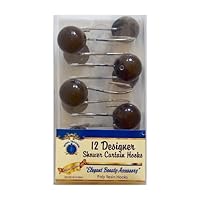 12 Piece Decorative Ceramic Resin Shower Curtain Hooks: BROWN