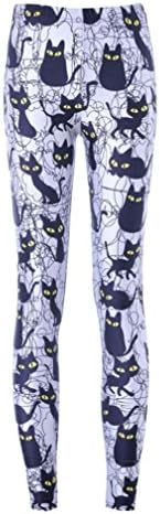 SUNY Women Summer Sports Pants Cute Cartoon Cat Black Fitness Leggings