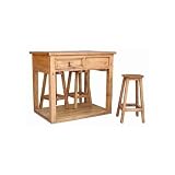 Kitchen Island with Stools (Brown) (42.00"W x 37.00"H x 39.00"D)