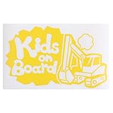 イエロー（黄色） Kids on Board〈ショベルカー shovel car 乗物〉ステッカー 窓ガラス用シールタイプ 車 キッズ 子供 後ろ妊婦 安心※吸盤・マグネットタイプではありません 取付