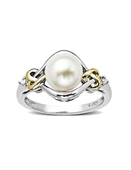 Love Knot Sterling Silver and 14k Yellow Gold 8mm Freshwater Cultured Pearl and Diamond Ring (0.03 cttw, I-J Color, I3 Clarity)