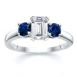 1.30 CT EMERALD DIAMOND W ROUND BLUE SAPPHIRE RING 18K