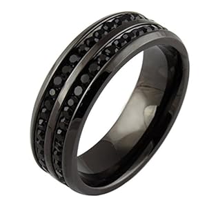 PlusMinus New Stylish Men's Simple Black Diamond Inlay Titanium Steel Hot Ring Size 10