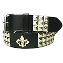 Silver Studded Fleur De Lis Black Fashion Belt M 34 36