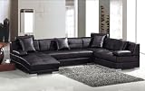 Encore Black Modern Bonded Leather Sectional Sofa With Chaise Lounge