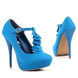 Damen Schuhe, PUMPS, PLATEAU HIGH HEELS RIEMCHEN, S3577, Synthetik in hochwertiger Wild Leder Optik