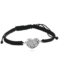 Sterling Silver Pave Crystal Heart Adjustable Macramé Bracelet, 3.25