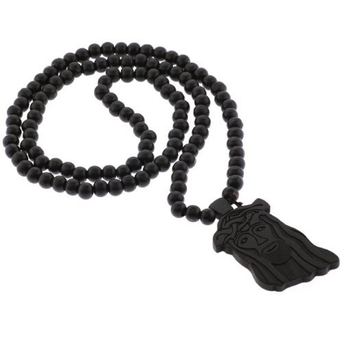 Dark Brown Colored Wood Jesus Necklace - 32\'\' Necklace - 1.5x2.5\'\' Pendant