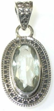 Oval Green Amethyst Sterling Silver Pendant