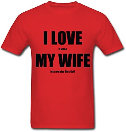 Disguiser I Love it when My Wife lets me play Disc Golf Novelty Men's Short Sleeves Red Cotton T-Shirts Large
