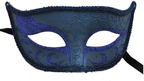 Royal Blue Venetian Masquerade Mask with Glitter and Gothic Designs