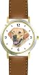Labrador Retriever (Yellow) JP Dog - WATCHBUDDY&reg; DELUXE TWO-TONE THEME WATCH - Arabic Numbers - Brown Leather Strap-Size-Large ( Men's Size or Jumbo Women's Size )