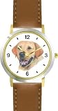 Labrador Retriever (Yellow) JP Dog - WATCHBUDDY&reg; DELUXE TWO-TONE THEME WATCH - Arabic Numbers - Brown Leather Strap-Size-Large ( Men's Size or Jumbo Women's Size )