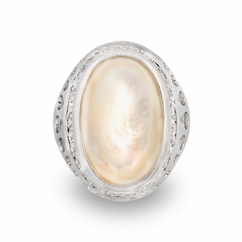 Semi-Precious Stone Oval Mother of Pearl Cocktail Ring with Gift Box