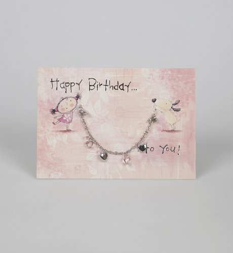 image :Girl and Dog Birthday Cards with Charm Bracelet