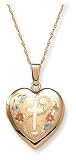 14k Yellow Gold Engraved Cross Heart Locket, 18