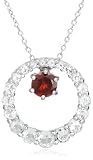 Sterling Silver White Topaz Circle w/ Garnet Three-in-One Pendant, 18