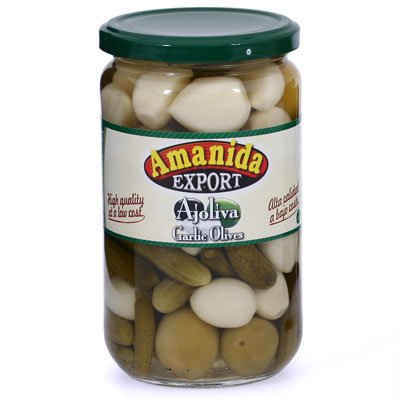 AjOliva Mix - Green Olives, Pepinillos, and Sweet Garlic by Amanida