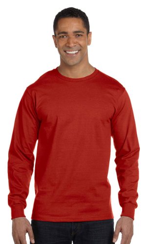 Hanes Mens Long-Sleeve Crewneck Beefy T-Shirt, Deep Red, Large
