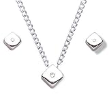Silver & Diamond Ladies Polish Cube Earrings And 16 Pendant Set