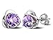 YH Women's Sterling Silver Heart Shape Stud Erarings Purple One Size