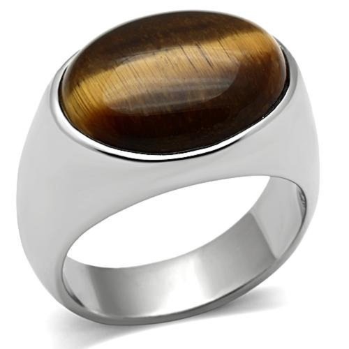 Men's 316L Stainless Steel Brown Oval Cabochon Ring