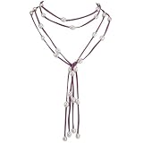 Purple Double Strand Floating White 9-10mm Cultured Pearls Suede Lariat Necklace