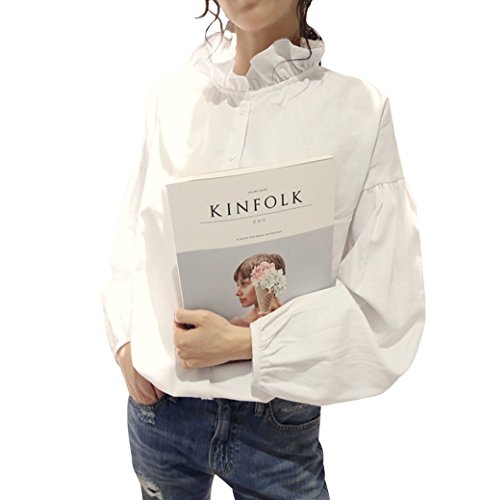 【 UN ANANAS 】 韓国 スタイル フリル 衿 えり ブラウス 袖 ふんわり 可愛い エレガント レディース S M 白 ホワイト