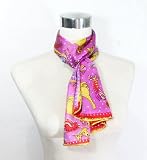 Satin Colorful Dog Print on Pink - Silk Long Scarf 11.5 x 52