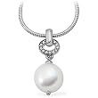 18K Palladium White Gold Paspaley South Sea Cultured Fine Near Round Pearl and Diamond Pendant