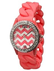 Womens Geneva Rhinestone-accented Braided Silicone Stretch Watch Chevron Design - Peach