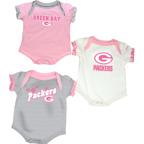 Reebok Green Bay Packers Infant 3-Piece Creeper Set - Pink 0-3 Months