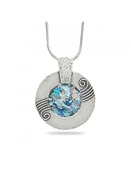 MMA Silver - 16 inch Round Oxidized Silver with Ancient Roman Glass Necklace
