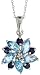 10k White Gold 18 Chain & 11/16 (17mm) tall Flower Pendant, w/ 1.70 Total Carat Weight of Round Brilliant Diamond, Round Cut Blue Sapphire & Marquise Cut Blue Topaz Stones