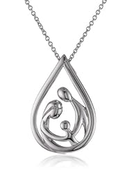 Sterling Silver Parents and Child Family Drop Pendant Necklace, 18" Chain Included