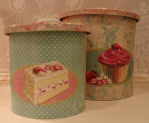 SET OF TWO VINTAGE STYLE CUP CAKE STORAGE TINS