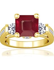 18K Yellow Gold Cushion Cut Ruby Ring With Sidestones
