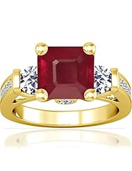 14K Yellow Gold Cushion Cut Ruby Ring With Sidestones