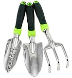 Gardening Tool Set - 3 Piece Ergonomic Aluminum Urban Garden Kit with Trowel, Transplanter, & Cultivator