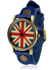 ZLCY Vintage Union Jack Flags Quartz Dial Leather Wrist Watch Blue