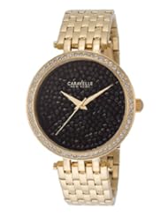 Womens New York Black Crystal Pave Gold Tone Ion Plated Stainless Steel