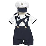 Boys Navy and White Sailor Shirt and Suspended Shorts with Hat (4)