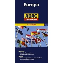 ADAC L�nderkarte Europa 1:2.500.000: Register: Legende, Themenkarte, Ortsregister mit Postleitzahlen / Karte: Sehensw�rdigkeiten,Natur- und Nationalparks, landschaftlich sch�ne Strecken