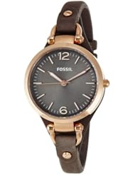 Fossil Womens ES3077 Georgia Smoke Leather and Rose Gold-Tone Stainless Steel Watch