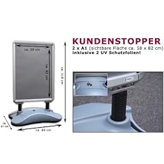 12611 Wind und Wetterfester Gehwegaufsteller Kundenstopper in silber Plakataufsteller Werbest�nder 2-seitig Din-A1 Werbeaufsteller