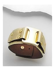 Gold Leather Bracelet In White Base