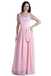 Floor Length Lace Jeweled Chiffon Mother-of-the-Bride Dress 