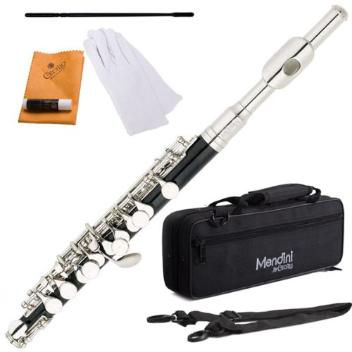 Mendini MPO-EN Key of C Ebonite ABS Body Piccolo w/ Nickel Plated Headjoint & Keys w/ Hard Shell Case, Cleaning Rod, Joint Grease, and a Pair of Gloves